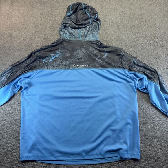 Habit Mens UPF 40+ UV Protection Hooded Performance Shirt Blue Camo 2XL Fishing - Picture 2 of 10